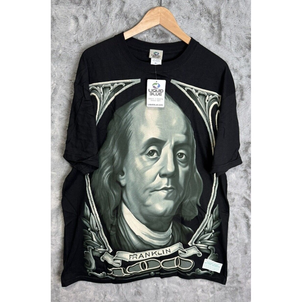 Liquid Blue Ben Franklin T-Shirt XL Black 2007 Graphic Tee Vintage Style W/ Tags
